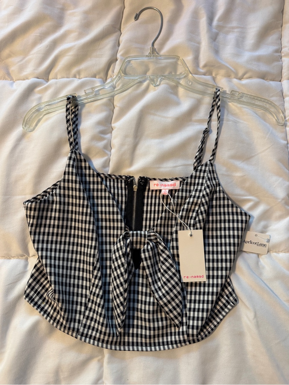 Black & White Gingham Tie-Front Crop Top